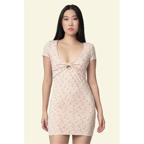 Biconic Cream Mini Bodycon Dress With Back Cutout Detail.