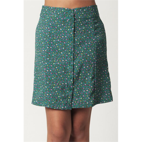 Biconic Green Button Down Scallop Hem Skirt