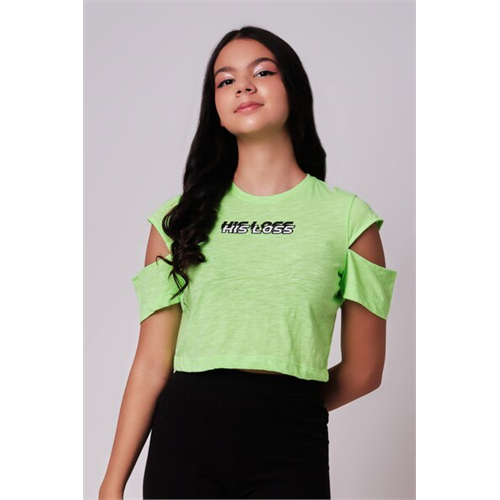 Biconic Green Cutout Sleeve Crop Top