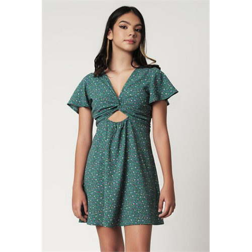 Biconic Green Front Knot Skater Dress