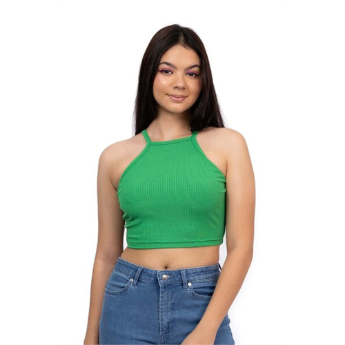 Biconic Green Square Neckline Cropped Rib Tank Top