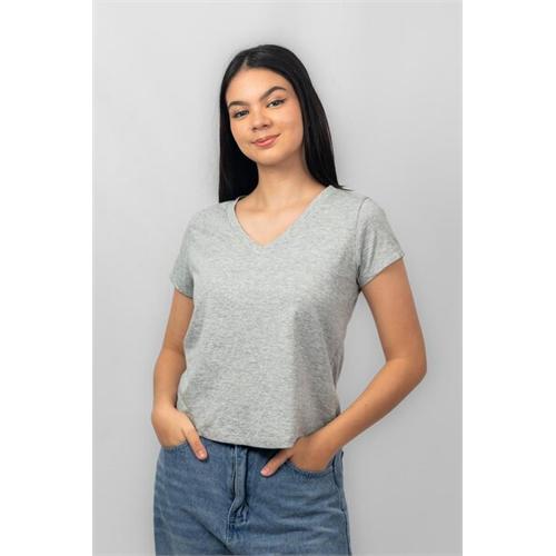 Biconic Grey Marl Short Sleeve Basic V Neck Regular Tshirt