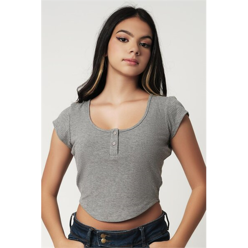 Biconic Grey Rib Curved Hem Crop Top