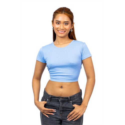 Biconic Light Blue Back Cut Out Tie Up Cropped Tshirt