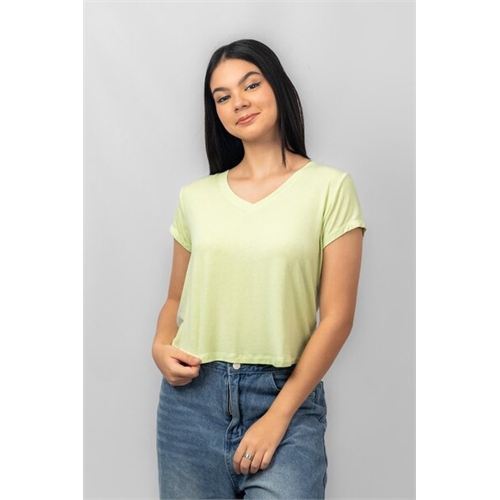 Biconic Light Green Short Sleeve Basic V Neck Regular Tshirt