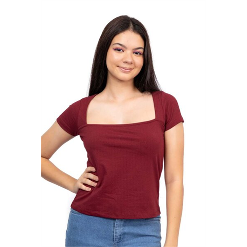 Biconic Maroon Square Neck Short Sleeve Tshirt