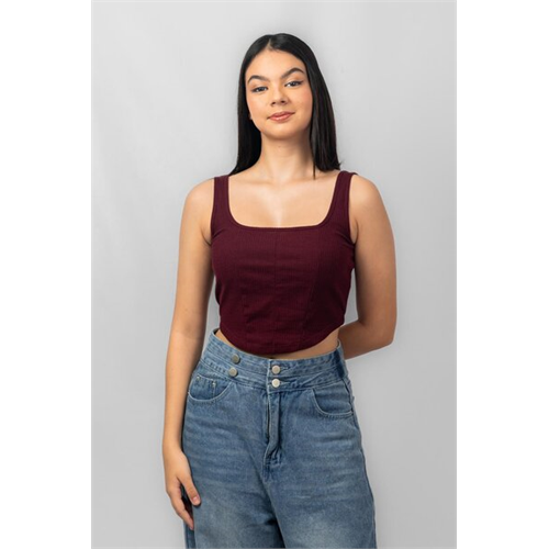 Biconic Maroon Strappy Square Neck Curved Hem Crop Top