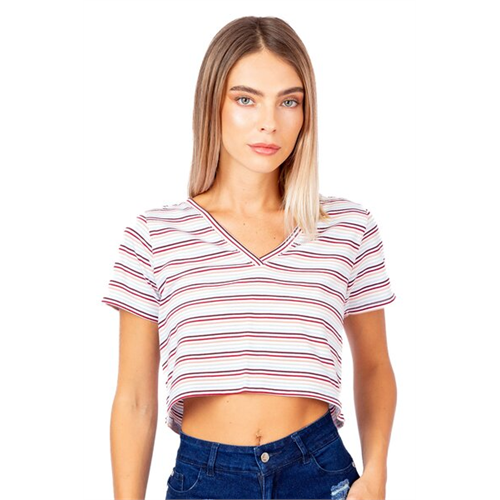 Biconic Multi Stripes Deep V Neck Crop Tshirt