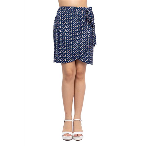 Biconic Navy Floral Printed Side Tie Up Mini Wrap Skirt