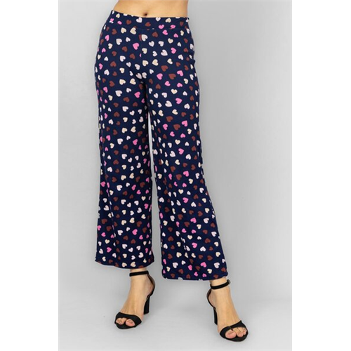 Biconic Navy Heart Printed Wide Leg Loose Jersey Pant