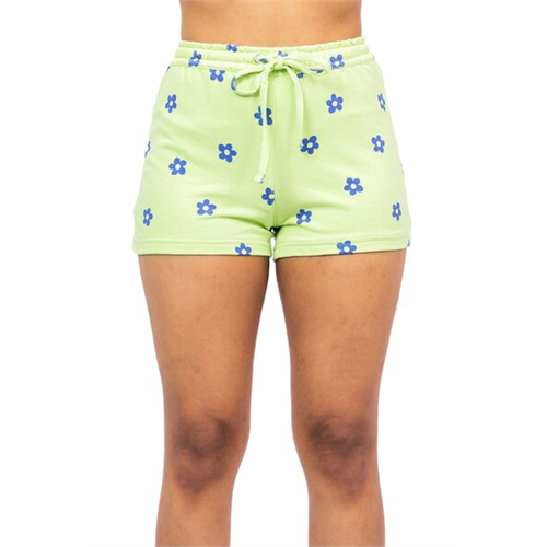 Biconic Neon Green Printed Tie Up Fitted Mini Jersey Shorts