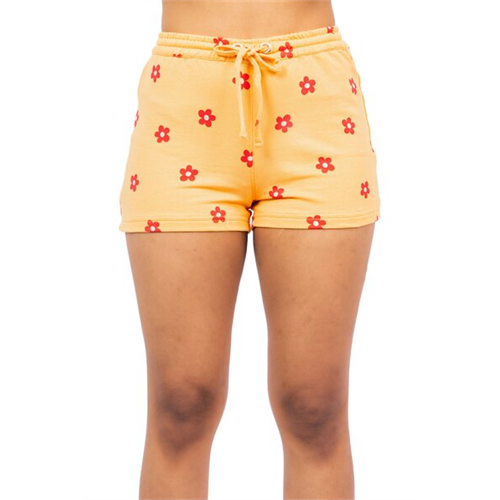 Biconic Orange Printed Tie Up Fitted Mini Jersey Shorts