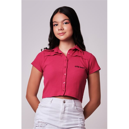 Biconic Pink Crop Polo Tee With Embroidery