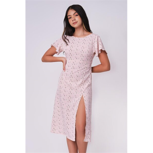 Biconic Pink Floral Midi High Slit Dress