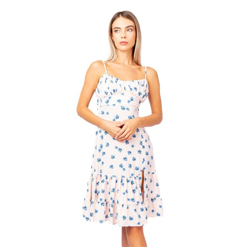 Biconic Pink Flower Print Midi Floral Dress With Strappy Back Detail