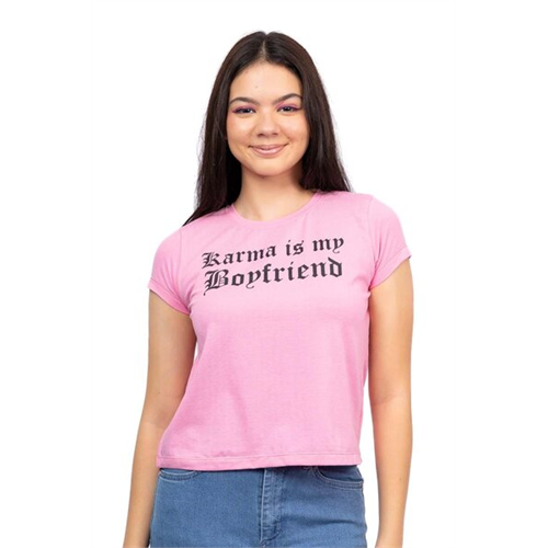 Biconic Pink Karma Is My Boyfrend Slogan Short Sleeve Tshirt