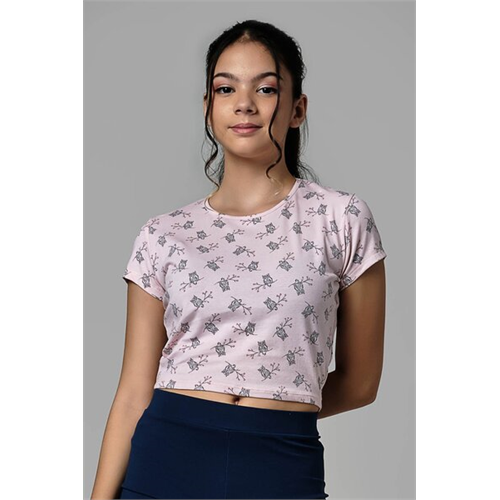 Biconic Pink Owl Print Tie Up Back Detailed Top