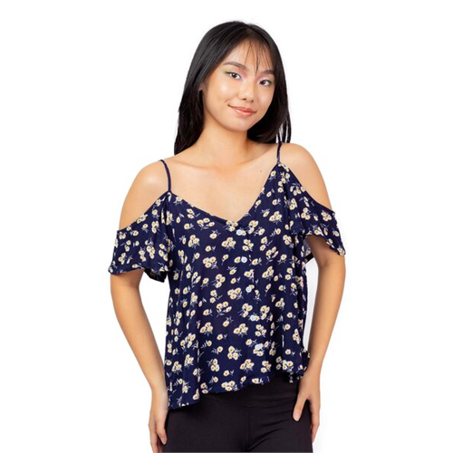 Biconic Purple Flutter Sleeve Button Down V Neck Loose Top