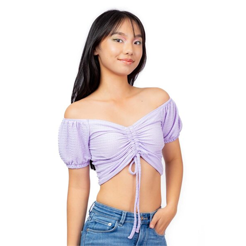 Biconic Purple Velvet Puff Sleeve Ruched Top