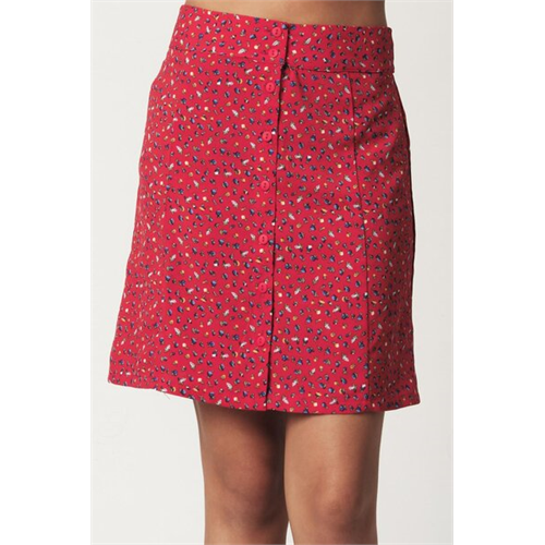 Biconic Red Button Down Scallop Hem Skirt