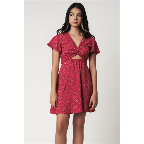 Biconic Red Front Knot Skater Dress