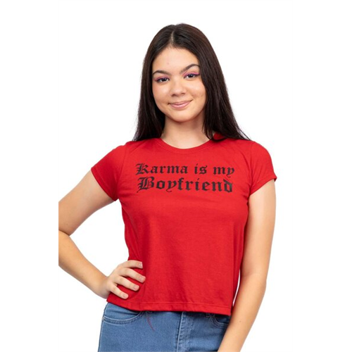 Biconic Red Karma Is My Boyfrend Slogan Short Sleeve Tshirt