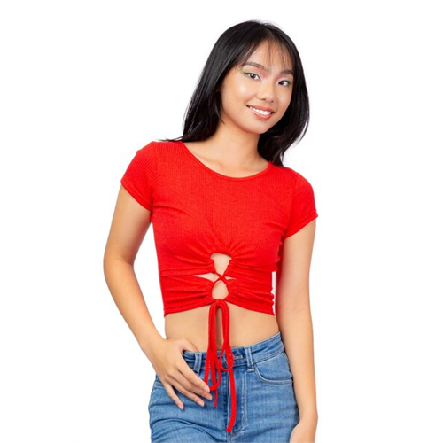 Biconic Red Reversible Cutout Rib Knit Top