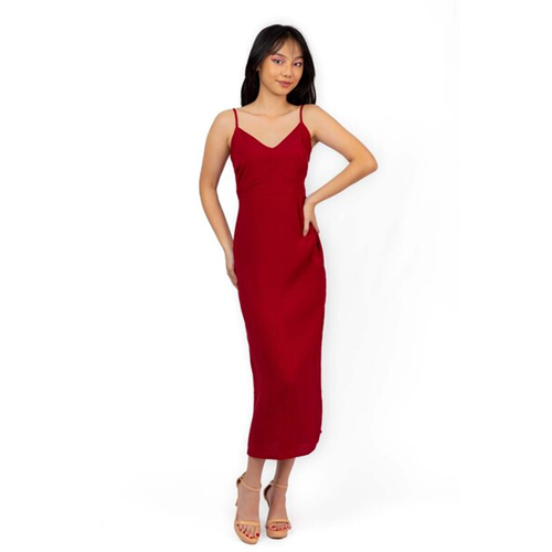 Biconic Red V Neck Back Tie Up Maxi Dress