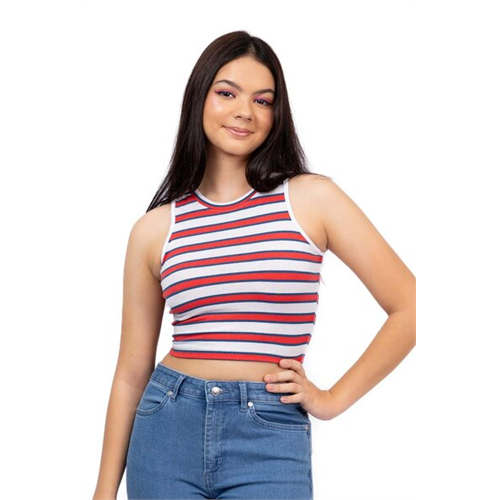 Biconic Red & White Stripe Cropped Fitted Tank Top