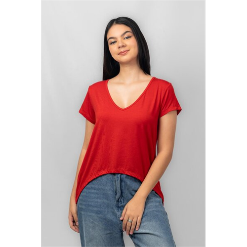 Biconic Short Sleeve Deep V Neck Curved Hem Tshirt