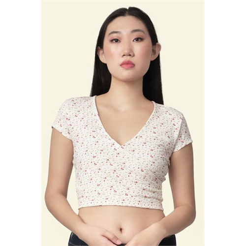 Biconic White Base Floral Wrap Knit Crop Top