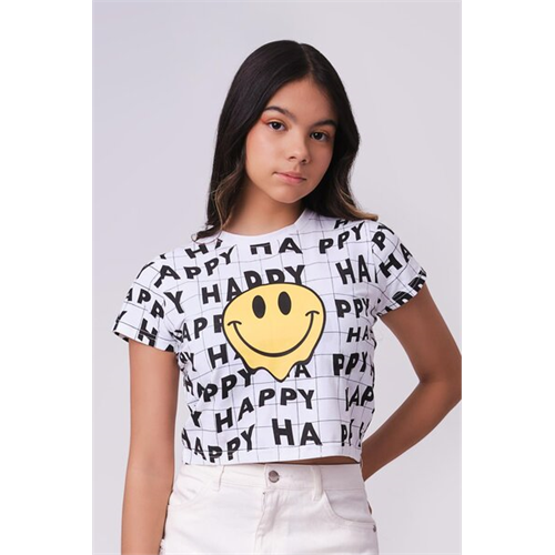 Biconic White Happy Aop Crop Graphic Tee