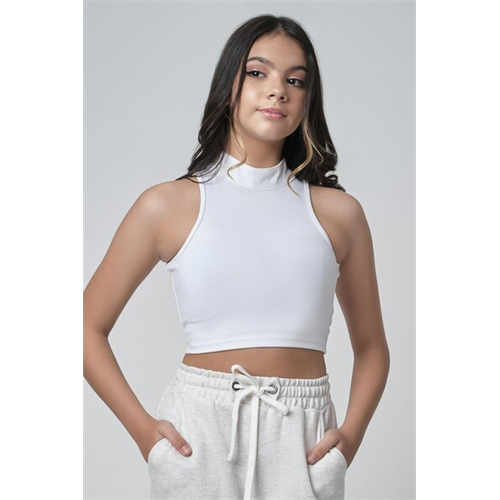 Biconic White High Neck Sleeveless Crop Top