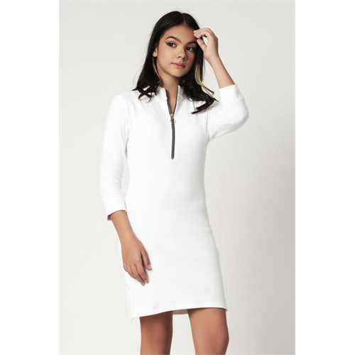 Biconic White Long Sleeve Ribbed Mini Dress