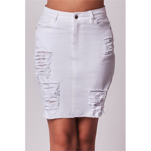 Biconic White Ripped Denim Skirt