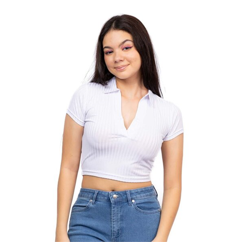 Biconic White Short Sleeve Cropped Rib Polo