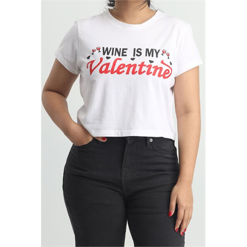 Biconic White Wine Is My Valentine Graphic Cropped Boxy Tshirt