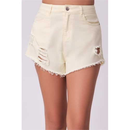 Biconic Yellow Distressed Rip Twill Shorts