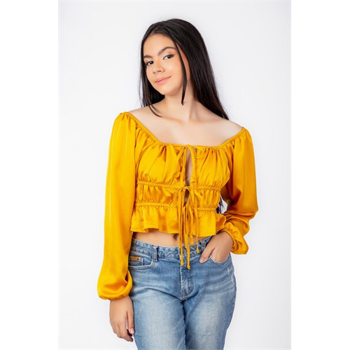 Biconic Yellow Long Sleeve Silk Crop Top