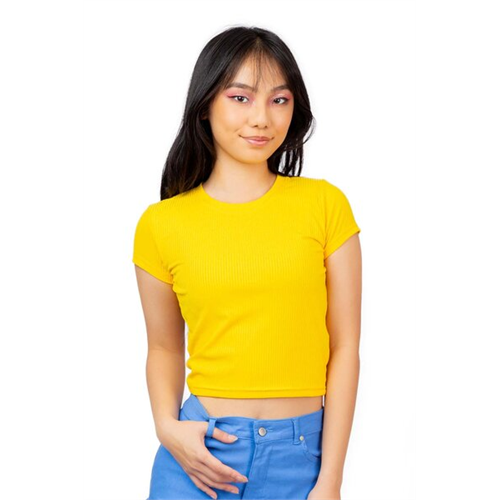 Biconic Yellow Short Sleeve Fitted Cropped Rib Tshirt