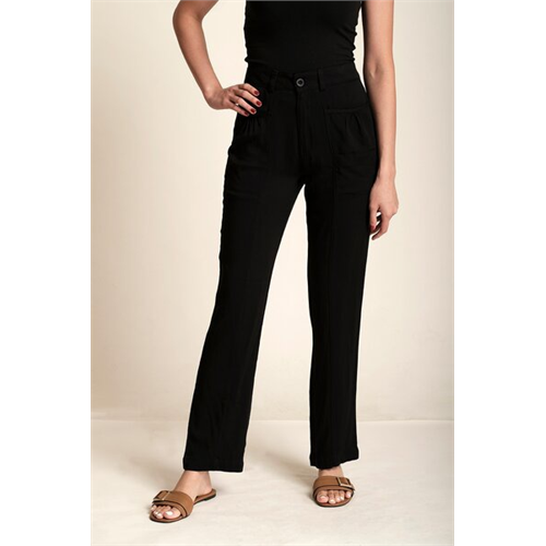 Cotton Collection Black Straight Cut Pant By Coco