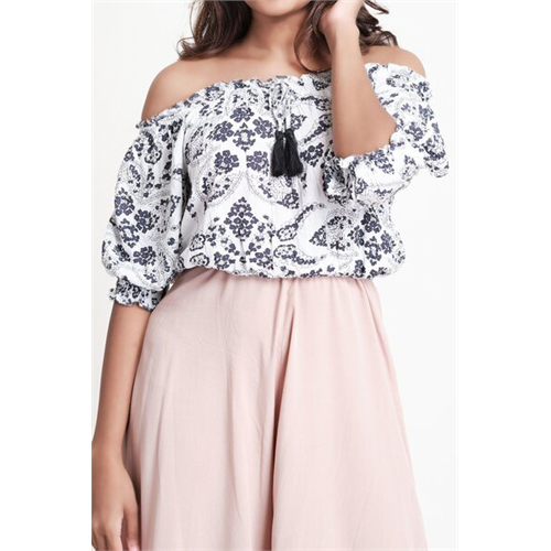 Cotton Collection Printed Off Shoulder Crop Top By Coco