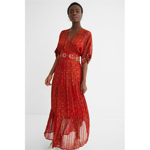 Desigual Long Ethnic Lurex Detail Dress