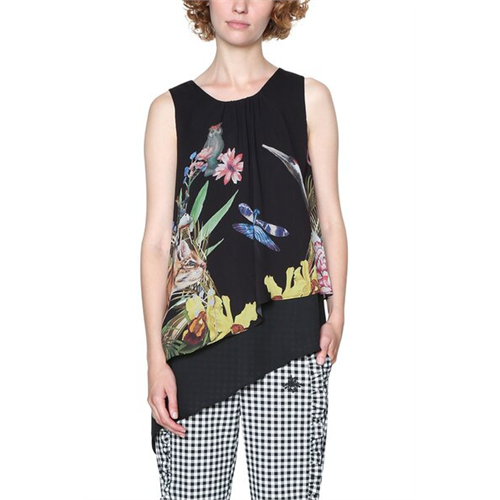 Desigual Printed Round Neck Sleeveless Blouse