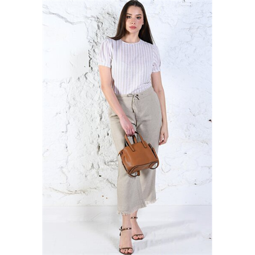 Ekko Beige And White Stripe Mary Linen Top