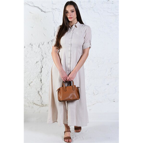 Ekko Beige Kennedy Linen Dress