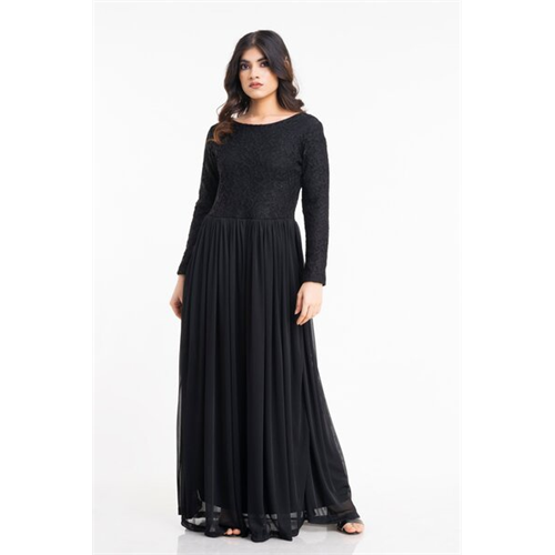 Hayathi Black Boat Neck Long Sleeves Maxi Dress