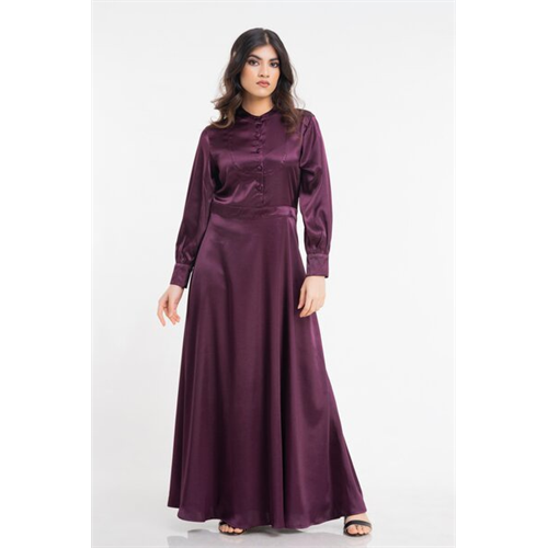 Hayathi Solid Color Puffed Sleeves A Line Maxi Dress