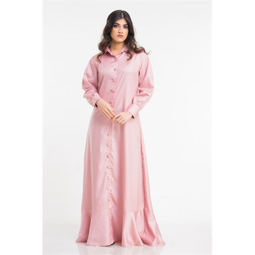 Hayathi Solid Color Puffed Sleeves Front Button Maxi Dress