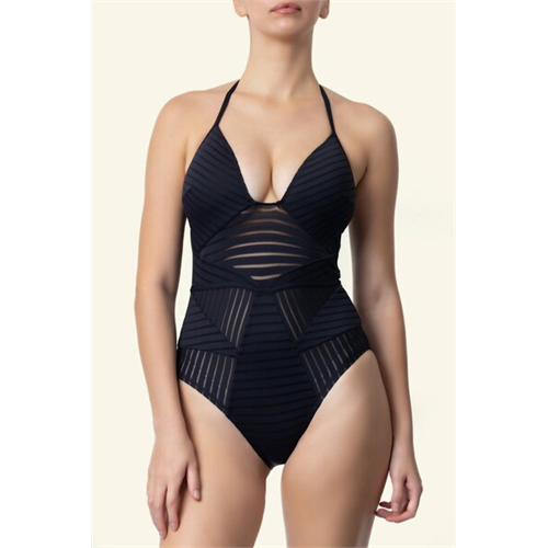 Kenneth Cole One Piece In Solid Black Plunge Neck